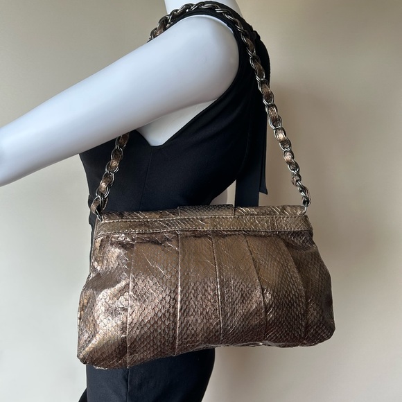RAFE New York Shoulder Bag Chain Genuine Python Snake Skin Metallic Bronze - Picture 16 of 16